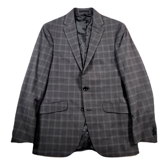 Kenneth Cole Grey Windowpane Plaid Suit Jacket Mens 38R‎ 38 Glen Plaid - Picture 1 of 11